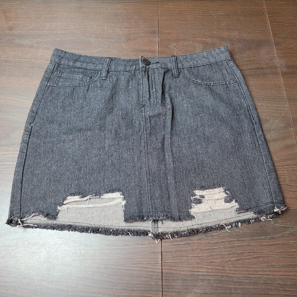 Refuge Dark Gray Denim Skirt
